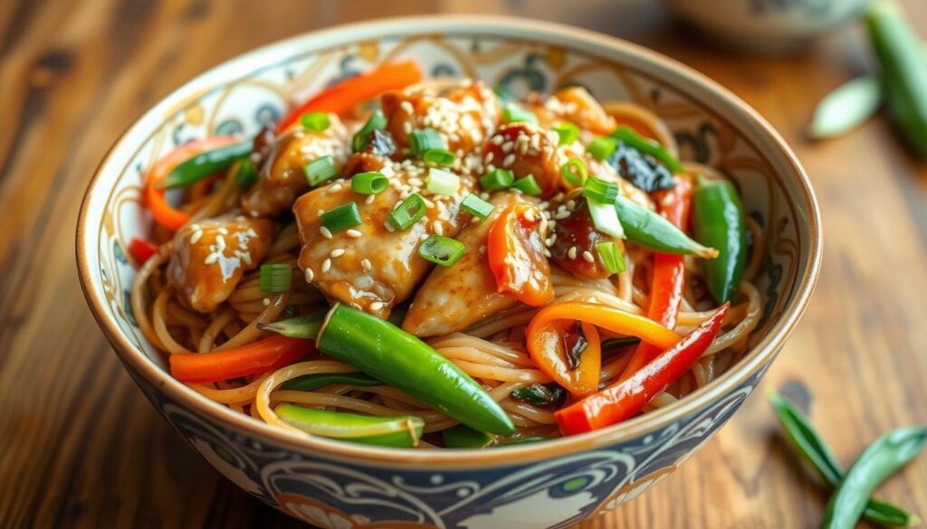 Asian Noodle Dishes with Honey Garlic Chicken