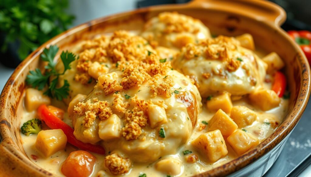 Cheesy Cubed Chicken Casserole