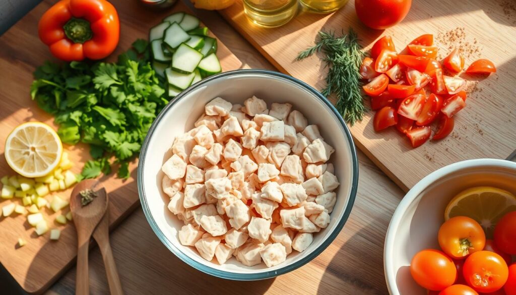 Chicken Chunk Salad Preparation