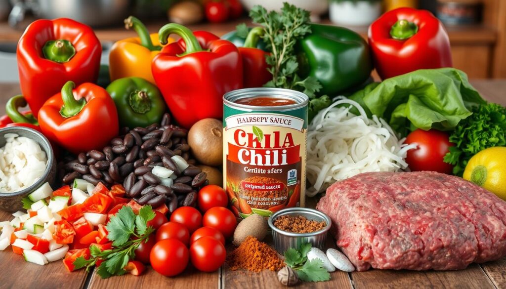 Chili ingredients with enchilada sauce Chili ingredients with enchilada sauce