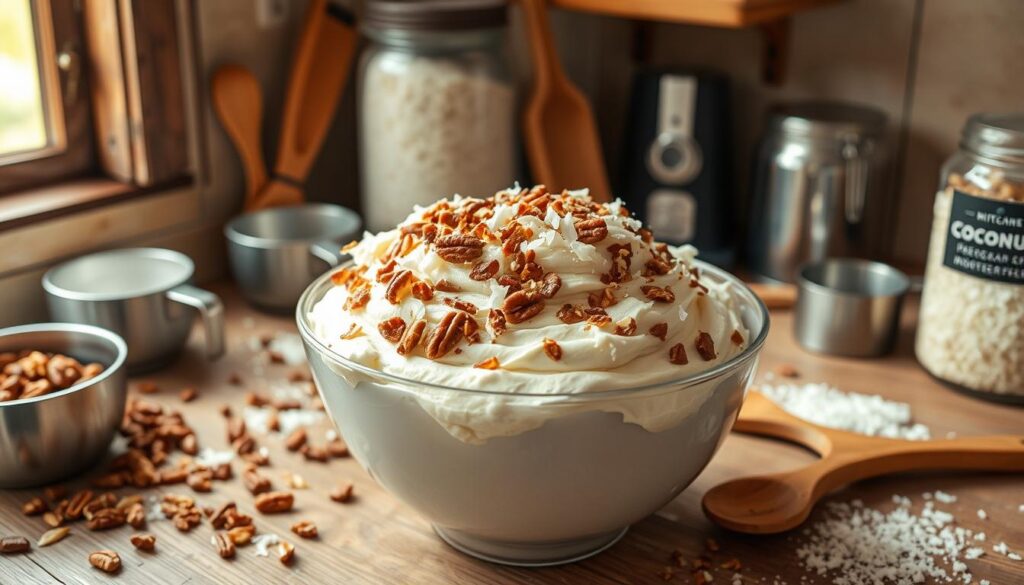 Coconut-Pecan Frosting Preparation