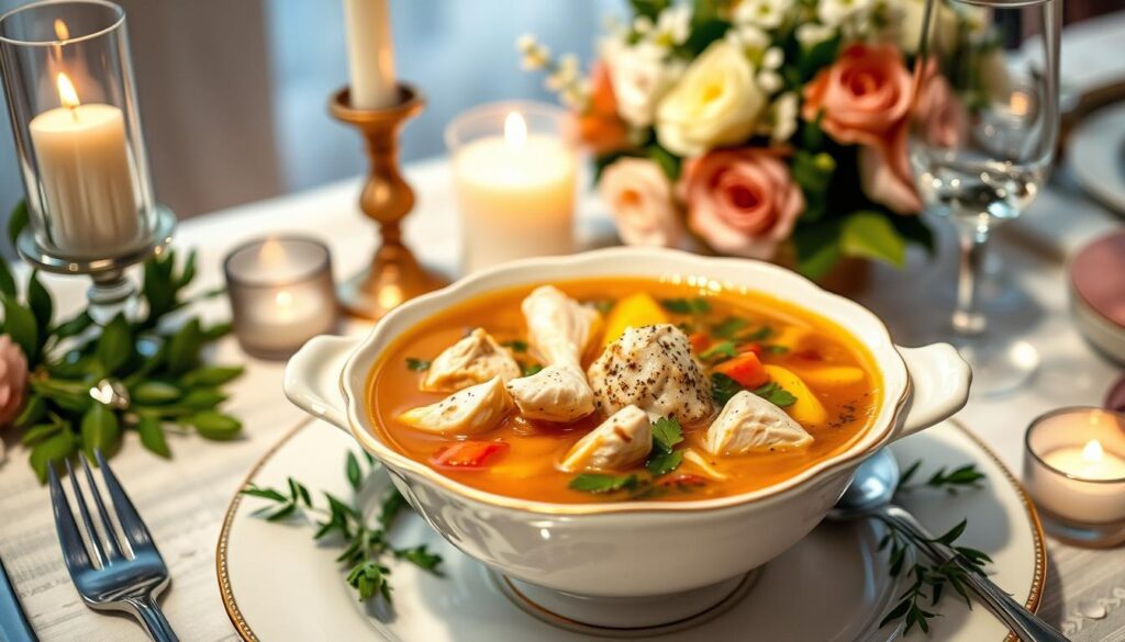 Elegant Chicken Soup Wedding Reception Dish