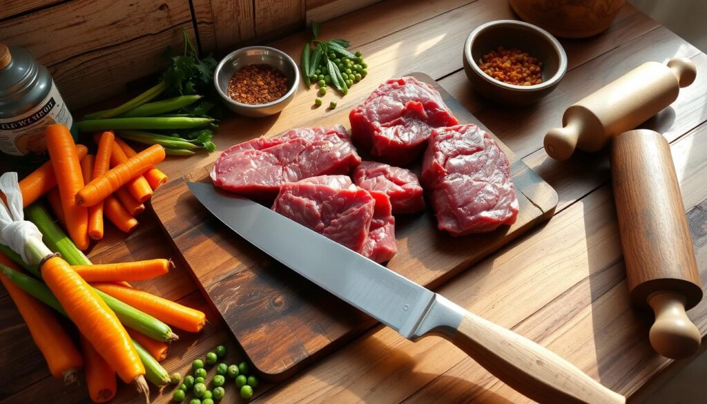 Preparing Beef for Pot Pie Filling