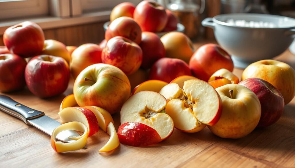 Preparing apples for fresh apple cake