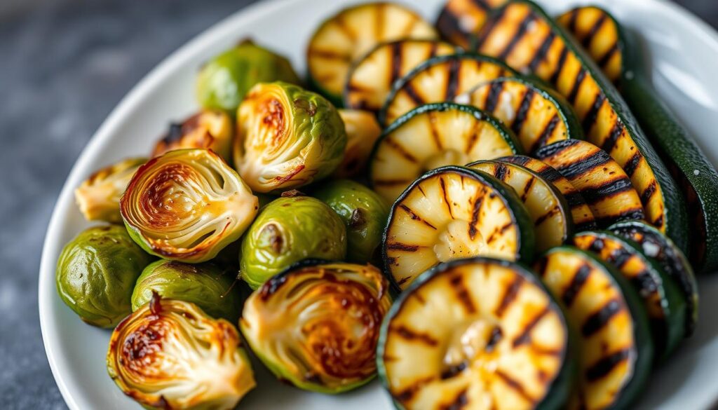 Roasted Brussels Sprouts and Grilled Zucchini